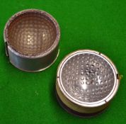 2x unnamed golf ball dimple mould halves - one with small rectangular pole and the other stamped