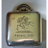 Bodyline Series - 1932/33 England Cricket Tour to Australia rare engraved silver cased travelling