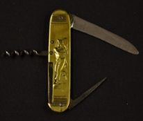 Tennis/Sporting pen knife c.1900 - fitted with brass panels embossed with a tennis player on the one