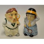 Pair of Manor Staffordshire Tennis Character jugs - depicting the male and female tennis players