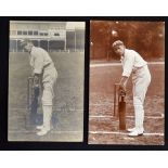 W.R.D Payton (Nottinghamshire County Cricket) signed cricket postcard - at the crease in front of