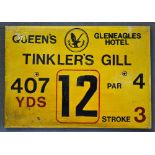 Gleneagles Hotel 'Queens' Golf Course Tee Plaque Hole 12 'Tinkler's Grill' produced in a heavy