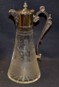 Tennis - A fine cut glass claret jug with engraved Edwardian tennis scene of a lady playing tennis