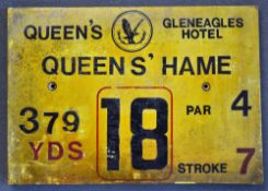 Gleneagles Hotel 'Queens' Golf Course Tee Plaque Hole 18 'Queen's Hame' produced in a heavy duty