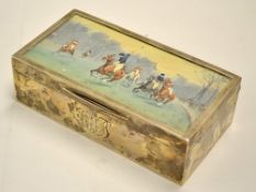 1906 Horse Polo silver cigarette box - hallmarked Chester 1904 - featuring a polo match coloured