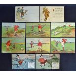 10x various amusing comic golfing postcards c. 1905 to incl 6x Reliable Series 9313 and 4 others