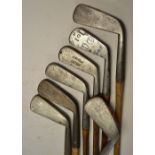 7x Assorted smooth faced cleeks in varying lengths including J&R Crichton, DM Nicol small head, R