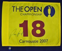 Signed Padraig Harrington 2007 Open Championship 18th Hole Pin Flag 'Carnoustie 2007' signed in ink,