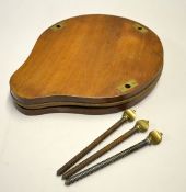 Late Vic mahogany multiple tennis racket press for 3 rackets - pear drop shaped, 3x brass wing nut