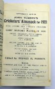 1921 Wisden Cricketers' Almanack -58th edition, missing the original paper wrappers but rebound in