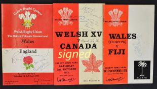 3x Wales signed rugby programmes from the 1970s and early 80s to incl Wales Under 25 v Fiji signed