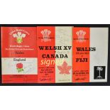 3x Wales signed rugby programmes from the 1970s and early 80s to incl Wales Under 25 v Fiji signed