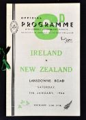 1954 Ireland vs New Zealand rugby programme played at Lansdowne Road New Zealand winning 14-3 fitted