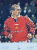 Manchester United Eric Cantona Football colour print signed by the artist Ralph Sweeney, entitled '