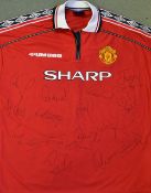 1998/99 Manchester United Treble Winning Season Signed Football shirt hand signed to the front by 14