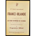 1958 France v Ireland rugby programme played at Stade Olympique De Colombes - some slight