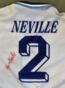 1996 Gary Neville Signed England Football shirt a replica shirt with no 2 to the front and back,