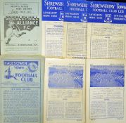 Shrewsbury Town Reserve Football programmes to include 1952/53 Coddon Sports, 1955/56 Banbury