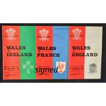 3x Wales signed rugby programmes from the 1970s to include vs Ireland' 73 signed to the cover by 3