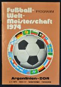 1974 World Cup Argentina v German Democratic Republic Football programme date 3 July in