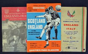1949 England v Italy Football programme date 30 Nov, 1951 England v France (fob) 3 Oct, and 1970
