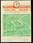 Rare 1948 England v Ireland (Grand Slam) rugby programme played at Twickenham single folded