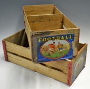 2x Football Labelled wooden fruit crates Norberto Ferrer Valencia displayed on a colourful large