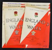 England v Wales rugby programmes from 1950's onwards to incl '56, '58, '60, '62, '64, '66, '68, '74,