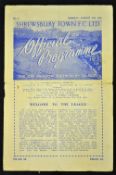 1950 Shrewsbury Town v Wrexham football programme date 21 Aug, 1st home game in the football league,