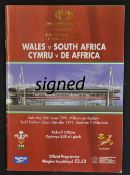 1999 Wales vs South Africa signed rugby programme - commemorating the opening match at the New