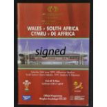 1999 Wales vs South Africa signed rugby programme - commemorating the opening match at the New