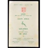 1962 British Lions v South Africa rugby programme - for the 3rd test played at Newlands together