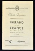 Rare 1953 Ireland v France rugby programme played at Ravenhill Belfast beating France by 16-3 the
