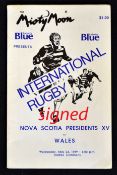 1989 Wales Rugby tour to Canada signed programme - vs Nova Scotia Presidents XV played on