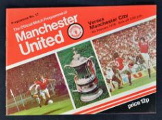 1977/1978 Manchester United v Manchester City Football programme 4 February 1978 (Postponed). Good