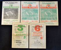 3x 1930's England vs Ireland rugby programmes to include '35 and 2x '39 with Ireland winning the