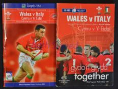 2x Wales vs Italy signed rugby programmes - to incl '02 played at The Millennium Stadium and
