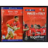 2x Wales vs Italy signed rugby programmes - to incl '02 played at The Millennium Stadium and