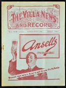 1929/30 Aston Villa Reserves v Everton Reserves Football programme date 5 October 1929, with fold,