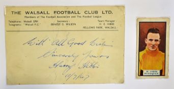 1947 Walsall F.C. Postcard signed by Harry Hibbs dated 11/7/1947, together with a coloured cigarette