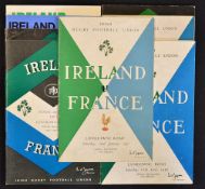 Complete run of Ireland vs France rugby programmes (H) from 1955 to 1999 some very minor pocket wear