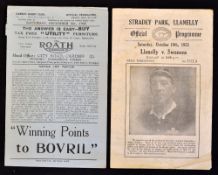 1953 Llanelli vs Swansea rugby programme single folded sheet with the cover dedicated to one of