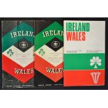 3x Ireland vs Wales rugby programmes from the 1960s to include '64, '66 and '68