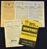 Collection of 1950's Barbarians vs Newport rugby programmes to include 1951-1954 plus 1980 - usual