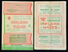 2x 1950's Wales v Ireland rugby programmes to incl '51 played at Cardiff Arms Park (G) and '53