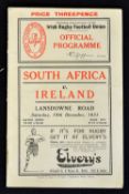 Scarce 1931 Ireland vs South Africa rugby programme played at Lansdowne Road South Africa 8-3 some