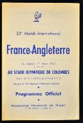 1958 France v England (Champions) rugby programme played at Stade Olympique De Colombes - some