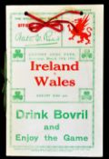 1932 Wales v Ireland (Champions) rugby programme played at Cardiff Arms Park with added green ribbon