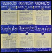 1950 Shrewsbury Town v Walsall Football programmes homes including 1951/52, 1953/54, 1954/55, 1955/