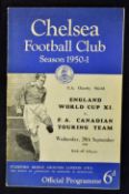 1950/51 England World Cup XI v FA Canadian Touring Team football programme F.A Charity Shield